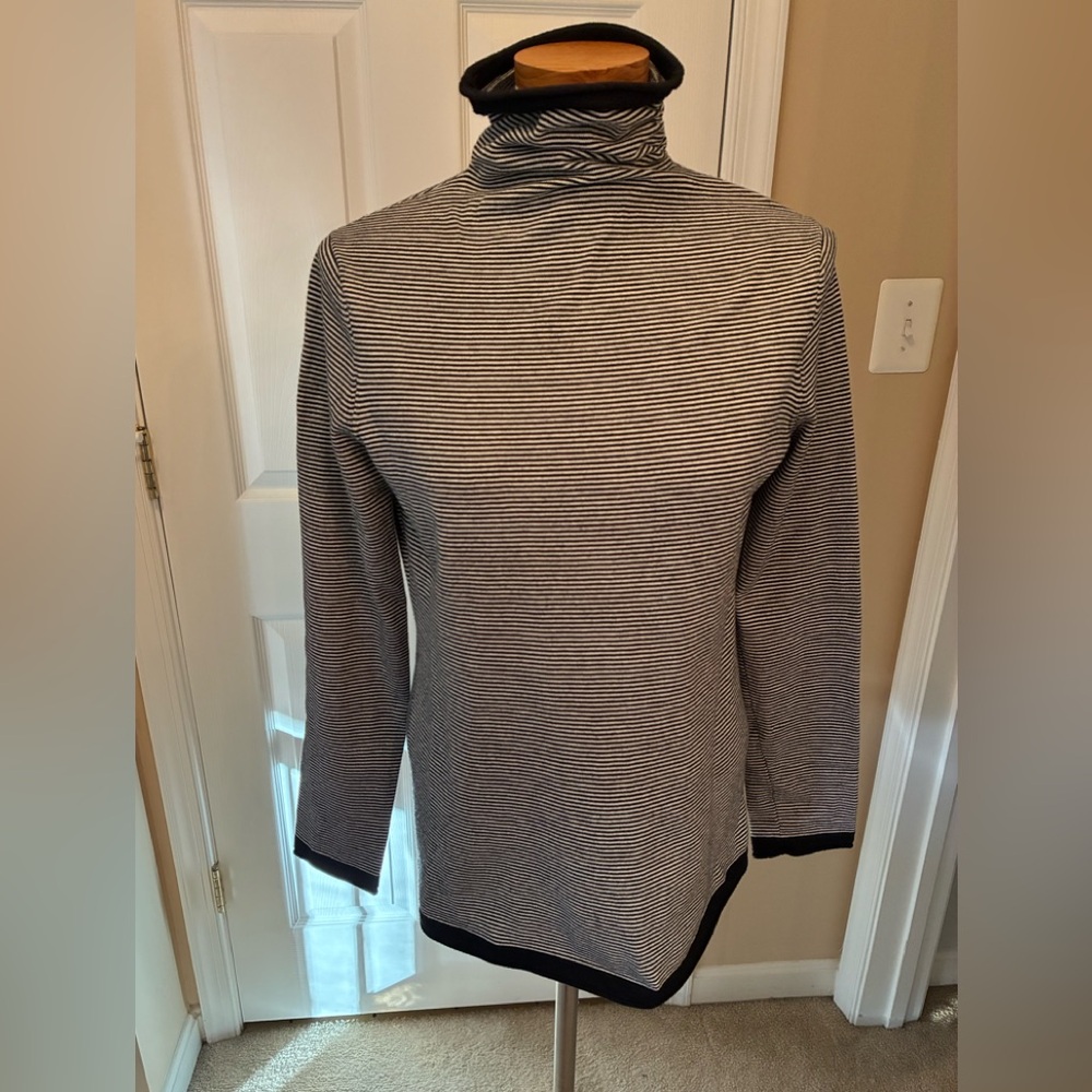 Duluth Trading Co Black and White Striped Turtleneck Sweater